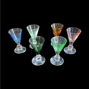 Set of 6 Colored Stemmed Cordial Glasses